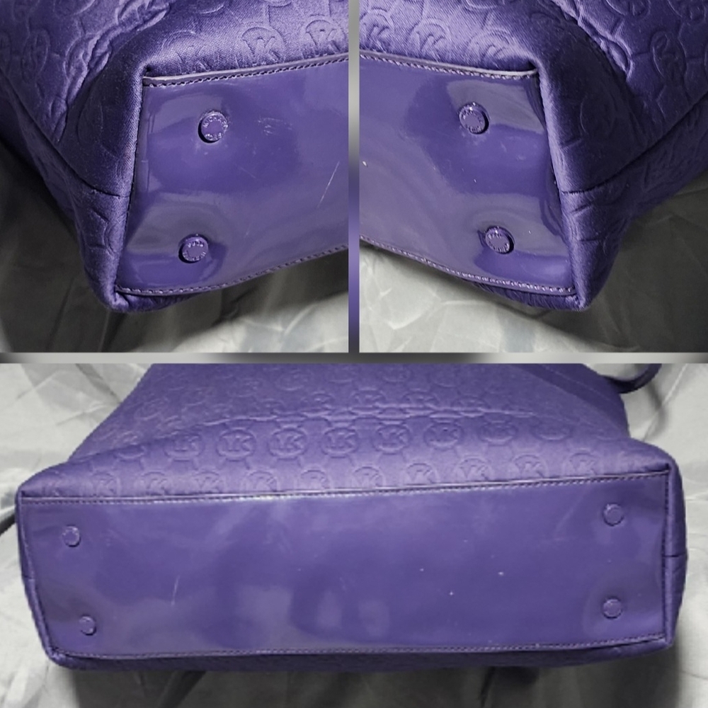 Michael Kors Signature Logo Embossed Neoprene Large Purple Tote Shoulderbag - Picture 6 of 8